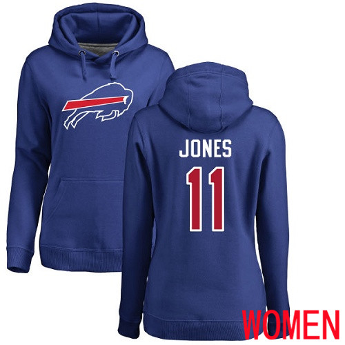 NFL Women Buffalo Bills #11 Zay Jones Royal Blue Name and Number Logo Pullover Hoodie Sweatshirt